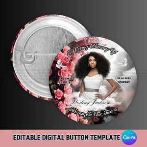 Memorial Button Template, Digital Button Design Template, Editable Memorial Button, RIP Keepsake, Editable Canva Template,