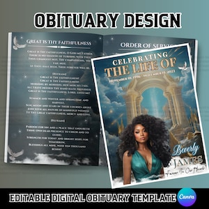 Obituary Funeral Program Template, Canva Editable Funeral Template, 8.5&quot;x11&quot; 8 Page Memorial Template, Celebration of Life Keepsake Template