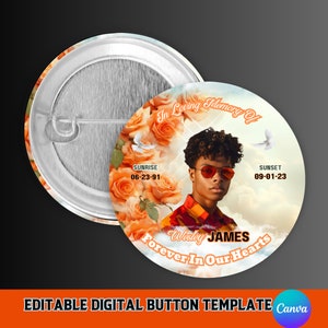 Digital Funeral Button Design Template, Memorial Button Template, Editable Canva Memorial Template, Editable Memorial Button, RIP Keepsake,