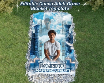 Blue Heavenly Gates Grave Blanket, Editable Canva Adult Grave Blanket Template, Adult in Loving Memory Memorial Grave Blanket Template