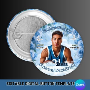 Editable Canva Memorial Template, Memorial Button Template, Digital Funeral Button Design Template, Editable Memorial Button, RIP Keepsake,