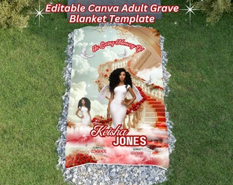 Rose Stairway Grave Blanket, Editable Canva Adult Grave Blanket Template, In Loving Memory Memorial Grave Blanket Template, Grave Cover