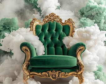 Green White and Gold Memorial Chair Template, Green and White Background, Memorial PNG, RIP, Memorial, Baby Shower Background