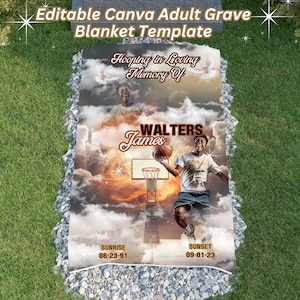 Basketball RIP Grave Blanket, Editable Canva Adult Grave Blanket Template, Adult in Loving Memory Memorial Grave Blanket Template
