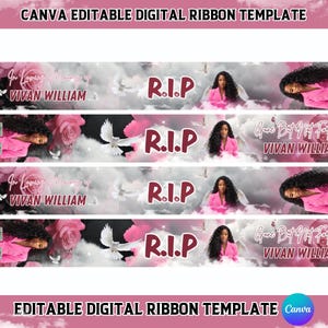 Pink Rose Canva Memorial Ribbon Template, Canva Customizable, Editable in Loving Memory Template, DIY Tribute Ribbon File for Events