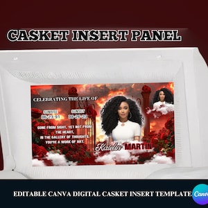 Memorial Casket Panel Template, Digital Casket Panel Design Template, Canva RIP Casket Panel Insert, Red Rose Casket Insert
