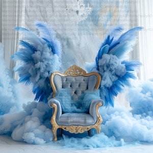 Blue Angel Wings Memorial Chair, Blue, White Angel Wing Background, Memorial PNG, Rest in Peace Template, RIP, Memorial, Baby Shower