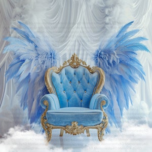 Blue Angel Wings Memorial Chair, Blue, White Angel Wing Background, Memorial PNG, Rest in Peace Template, RIP, Memorial, Baby Shower