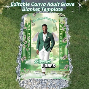 Green Heavenly Gates Grave Blanket, Editable Canva Adult Grave Blanket Template, Adult in Loving Memory Memorial Grave Blanket Template
