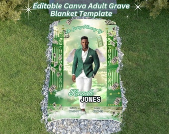 Green Heavenly Gates Grave Blanket, Editable Canva Adult Grave Blanket Template, Adult in Loving Memory Memorial Grave Blanket Template