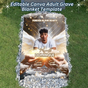 Tan Heavenly Hands Grave Blanket, Editable Canva Adult Grave Blanket Template, Adult in Loving Memory Memorial Grave Blanket Template