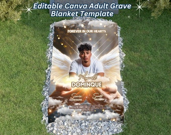 Tan Heavenly Hands Grave Blanket, Editable Canva Adult Grave Blanket Template, Adult in Loving Memory Memorial Grave Blanket Template