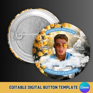 Editable Canva Memorial Template, Memorial Button Template, Digital Funeral Button Design Template, Editable Memorial Button, RIP Keepsake,