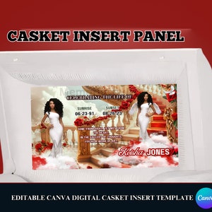 Memorial Casket Panel Template, Digital Casket Panel Design Template, Canva RIP Casket Panel Insert, Red Rose Casket Insert