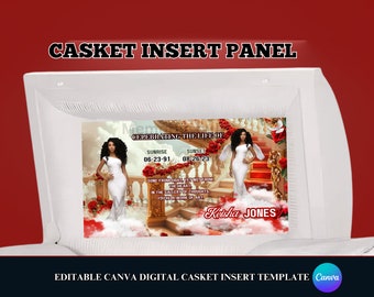 Memorial Casket Panel Template, Digital Casket Panel Design Template, Canva RIP Casket Panel Insert, Red Rose Casket Insert