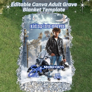 RIP Motorcycle Grave Blanket, Editable Canva Adult Grave Blanket Template, In Loving Memory Memorial Grave Blanket Template, Grave Cover