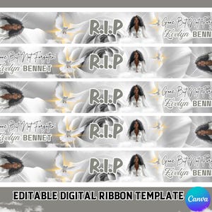 White Rose Memorial Ribbon Template, Memorial Ribbon Template, Digital Funeral Ribbon Design Template, Editable Memorial Ribbon RIP Keepsake