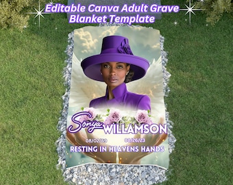Purple Hat Grave Blanket, Editable Canva Adult Grave Blanket Template, Adult in Loving Memory Memorial Grave Blanket Template