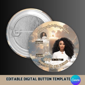 Editable Canva Memorial Template, Memorial Button Template, Digital Funeral Button Design Template, Editable Memorial Button, RIP Keepsake,