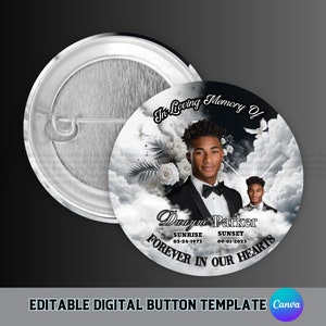 Memorial Button Template, Digital Funeral Button Design Template, Editable Memorial Button, RIP Keepsake, Editable Canva Template,