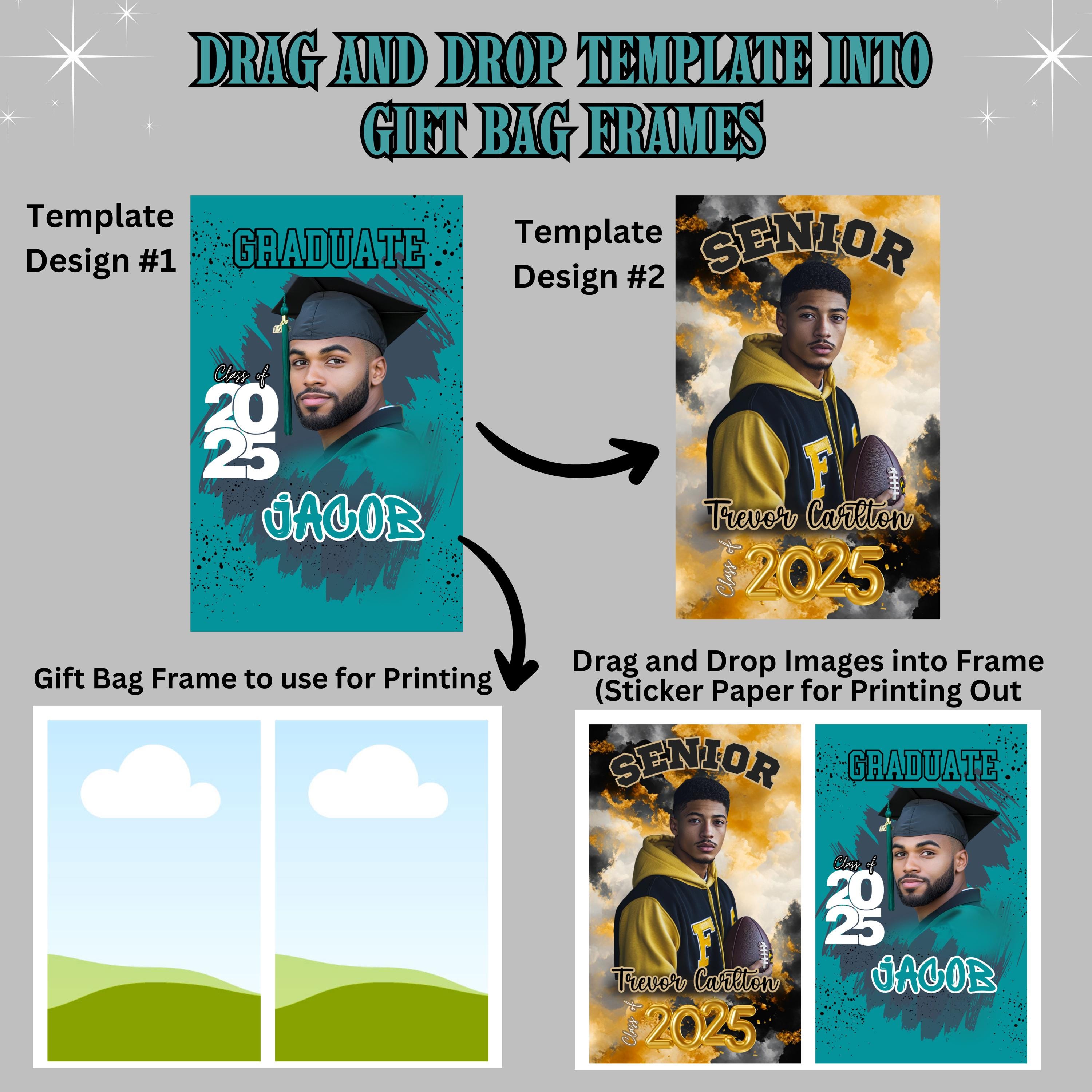 Graduation Gift Bag Template, 2 Different Shape Template Bundle, 32 ...