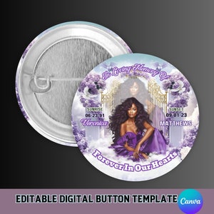 Editable Canva Memorial Template, Memorial Button Template, Digital Funeral Button Design Template, Editable Memorial Button, RIP Keepsake,