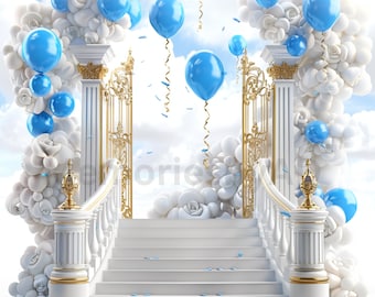 Blue Balloon Background, Blue and White Balloon Digital Image, Memorial PNG, Rest in Peace Template, RIP, Memorial, Baby Shower