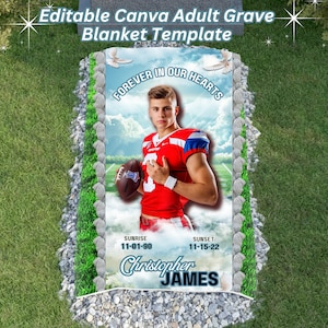 RIP Football Grave Blanket, Editable Canva Adult Grave Blanket Template, Adult in Loving Memory Memorial Grave Blanket Template, Grave Cover