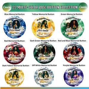 Multi-Color Rose Memorial Button Template Bundle, 22 Memorial Button Customizable Canva Digital Templates, Funeral Button Design Template,