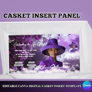 Memorial Casket Panel Template, Digital Casket Panel Design Template, Canva RIP Casket Panel Insert, Purple Rose Casket Insert