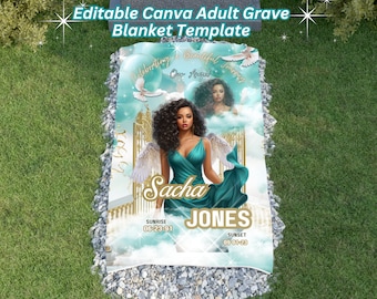 Teal Golden Gates Grave Blanket, Editable Canva Adult Grave Blanket Template, Adult in Loving Memory Memorial Grave Blanket Template