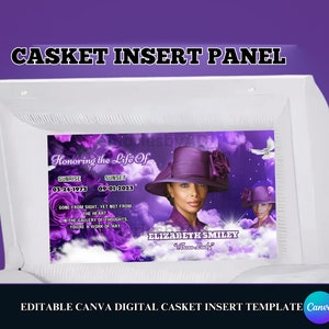 Memorial Casket Panel Template, Digital Casket Panel Design Template, Canva RIP Casket Panel Insert, Purple Rose Casket Insert