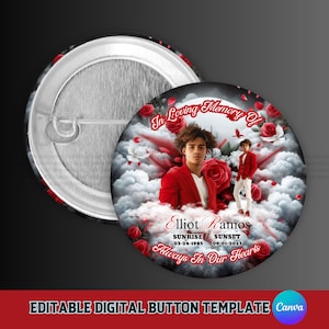 Editable Memorial Button, Memorial Button Template, Digital Funeral Button Design Template, RIP Keepsake, Editable Canva Template,