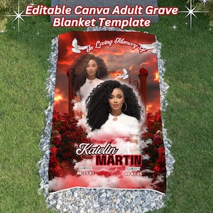 Red Roses RIP Grave Blanket, Editable Canva Adult Grave Blanket Template, Adult in Loving Memory Memorial Grave Blanket Template