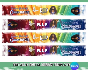 Rainbow Memorial Ribbon Template, Memorial Ribbon Template, Digital Funeral Ribbon Design Template, Editable Memorial Ribbon, RIP Keepsake,