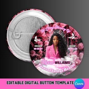 Memorial Button Template, Editable Canva Memorial Template, Digital Funeral Button Design Template, Editable Memorial Button, RIP Keepsake,