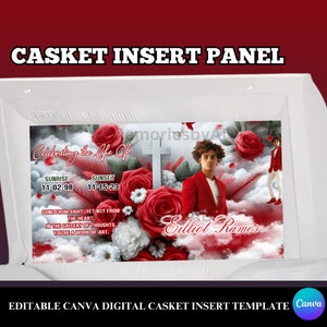 Memorial Casket Panel Template, Digital Casket Panel Design Template, Canva RIP Casket Panel Insert, Red Rose Casket Insert