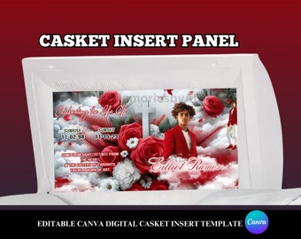 Memorial Casket Panel Template, Digital Casket Panel Design Template, Canva RIP Casket Panel Insert, Red Rose Casket Insert