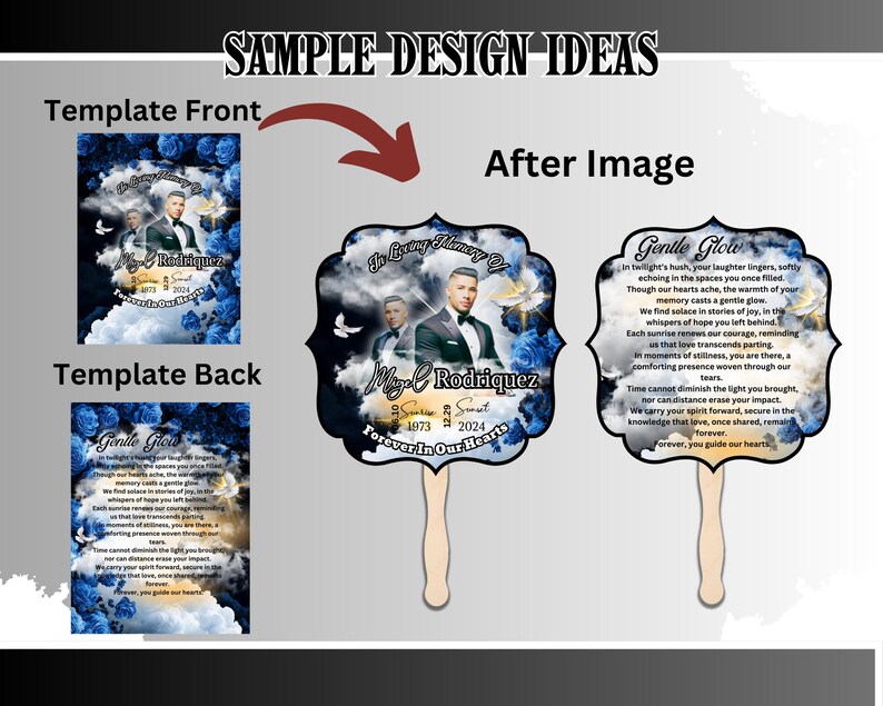 Canva Funeral Fan Template, Editable Digital Fan Template, Memorial Funeral Fan Template, Paddle Fan Template, Red Rose Background image 3
