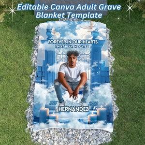 Blue Chair Heavenly Gates Grave Blanket, Editable Canva Adult Grave Blanket Template, Adult in Loving Memory Memorial Grave Blanket Template