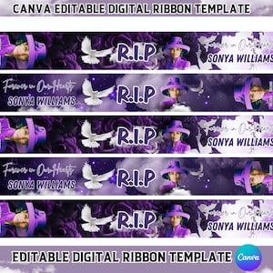 Purple Rose Canva Memorial Ribbon Template, Digital Funeral Ribbon Design Template, RIP Editable Memorial Ribbon, Tribute Ribbon Template,
