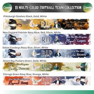 Multi-Color Football Team Colors Memorial Ribbon Template Bundle, 19 Memorial Ribbon Customizable Canva, Templates, Funeral Ribbon Template,
