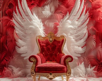 Red, White Memorial Angel Chair Background, Red and White Angel Wings Background, Memorial PNG, RIP, Memorial, Baby Shower Background
