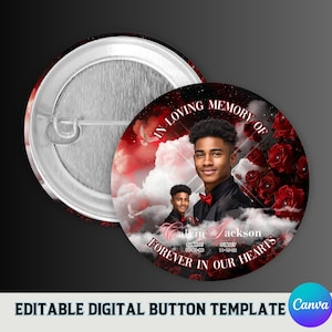 Digital Button Design Template, Memorial Button Template, Editable Memorial Button, RIP Keepsake, Editable Canva Template,