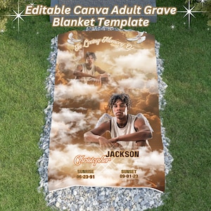 Basketball Grave Blanket, Editable Canva Adult Grave Blanket Template, Adult in Loving Memory Memorial Grave Blanket Template, Grave Cover