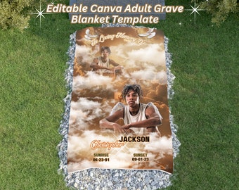 Basketball Grave Blanket, Editable Canva Adult Grave Blanket Template, Adult in Loving Memory Memorial Grave Blanket Template, Grave Cover