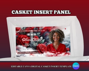 Red Roses Casket Insert, Casket Panel Design Template, Memorial Casket Panel Template, Canva RIP Casket Panel Insert, Digital Casket Insert