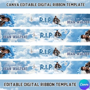 Blue Memorial Ribbon Template, Memorial Ribbon Template, Digital Funeral Ribbon Design Template, Editable Memorial Ribbon, RIP Keepsake,
