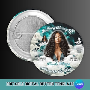 Editable Canva Memorial Template, Memorial Button Template, Digital Funeral Button Design Template, Editable Memorial Button, RIP Keepsake,