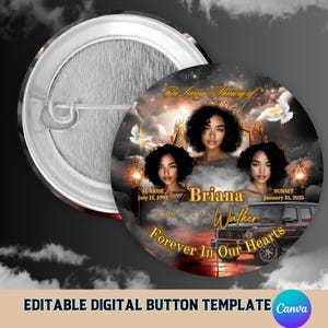 Red and Gold Memorial Button Template, Editable Canva Memorial Template,  Digital Funeral Button Design Template, Editable Memorial Button,